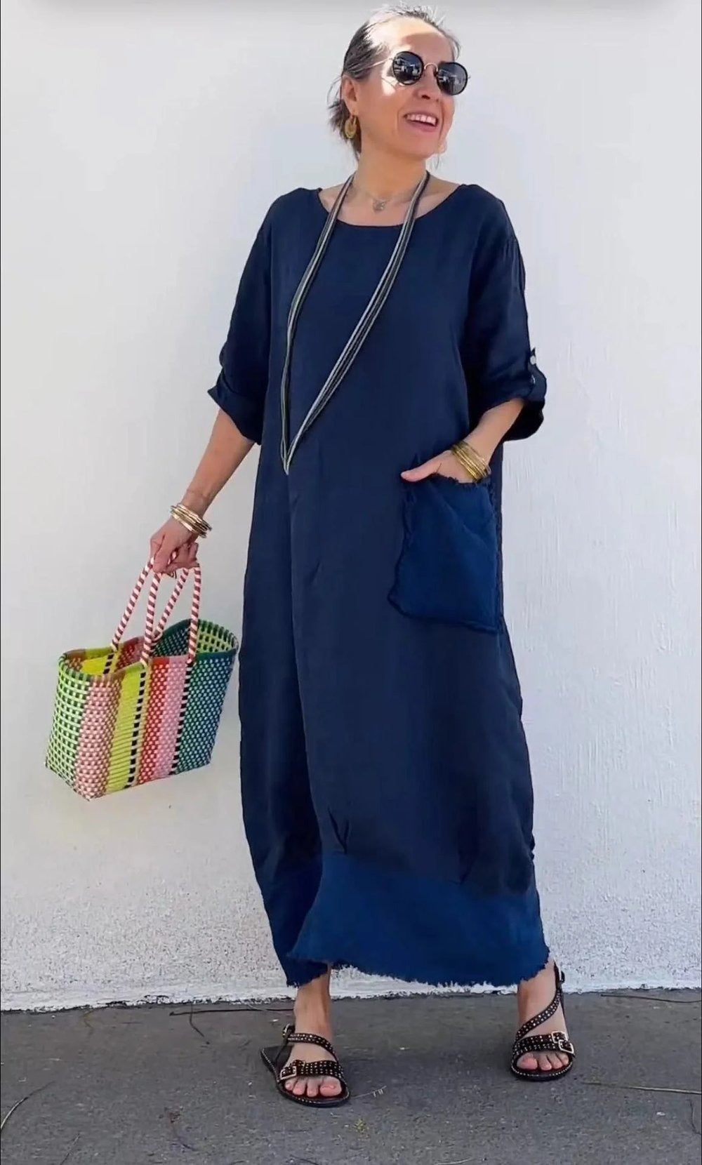 Luviaren™ | Oversized Maxikleid mit Seitentaschen und Rohsaum