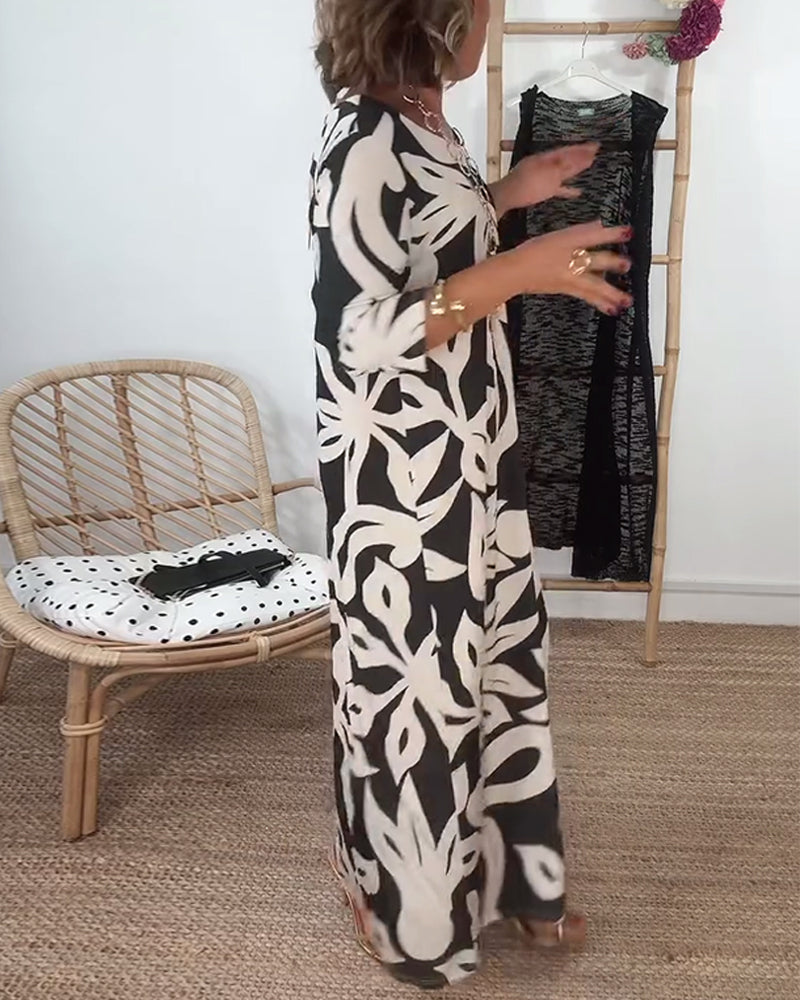 Luviaren™ | Maxikleid mit abstraktem Druck und 3/4-Ärmeln