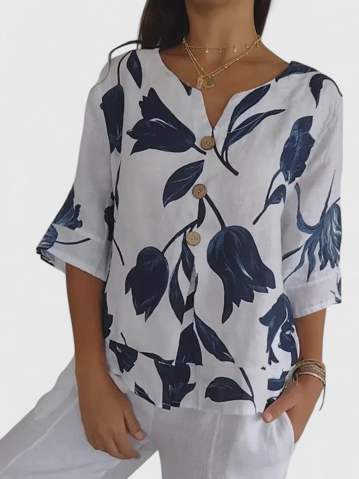 Aurelis™ | Damen Bluse mit V-Ausschnitt und Blumenmuster
