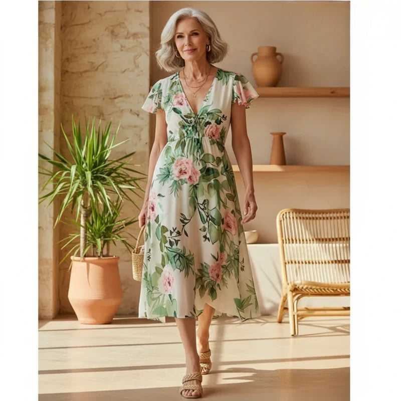 Luvia™ | Blumenkleid mit V-Ausschnitt und taillierter Passform