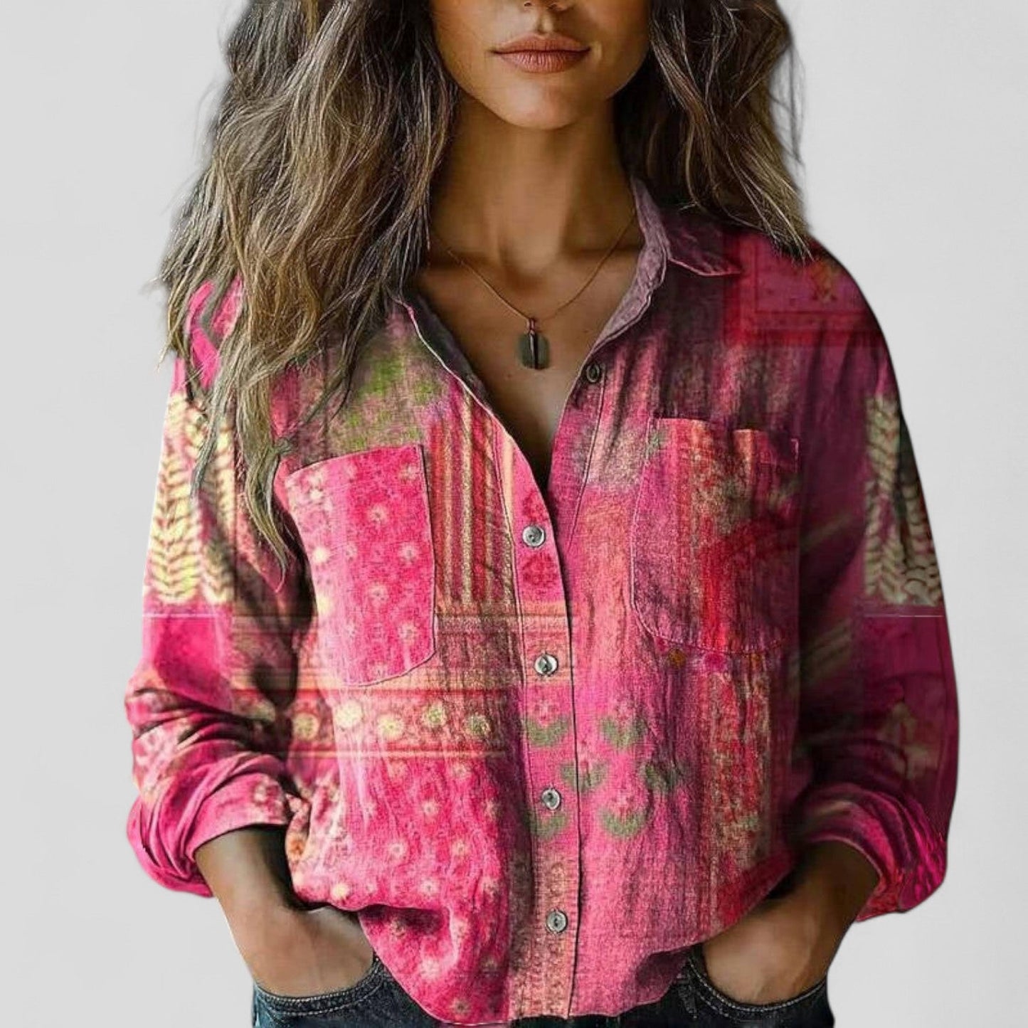 Lüdenstein™ | Damen Blusen-Shirt mit Knopfverschluss und Farbverlauf