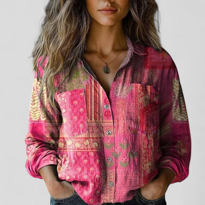 Lüdenstein™ | Damen Blusen-Shirt mit Knopfverschluss und Farbverlauf