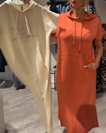 Nordhain™ | Damen Hoodie-Kleid mit Kängurutasche und Slogan-Print