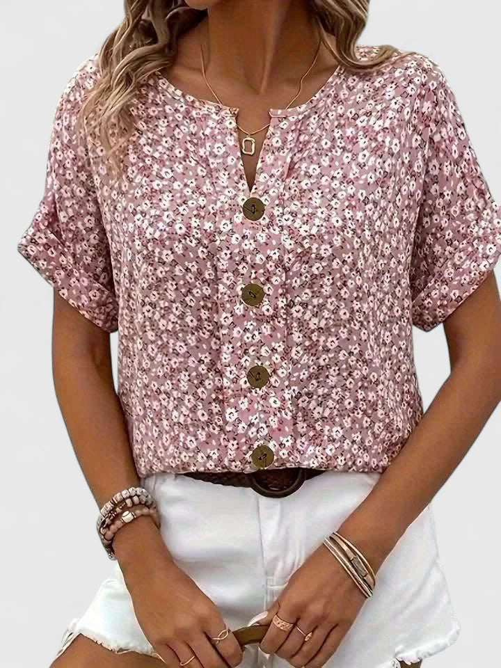 Veldora™ | Damen Bluse Camila mit Blumenprint und Knopfleiste