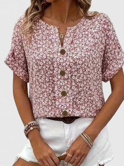 Veldora™ | Damen Bluse Camila mit Blumenprint und Knopfleiste