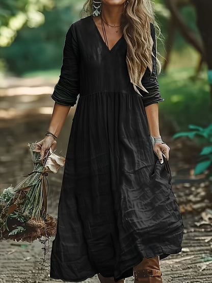 Aureliah™ | Langarmkleid mit V-Ausschnitt und Boho Passform