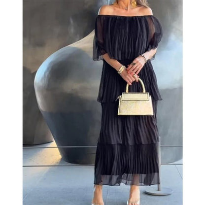 Aurelis™ | Schulterfreies Chiffon Maxikleid
