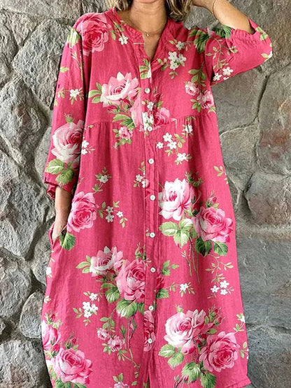 Lindenberg Berlin™ | Damen Hemdkleid mit Blumenmuster und V-Ausschnitt