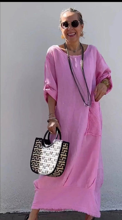 Luviaren™ | Oversized Maxikleid mit Seitentaschen und Rohsaum