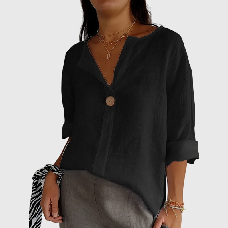 Aurelis™ | Damen Bluse mit V-Ausschnitt und Knopfverschluss