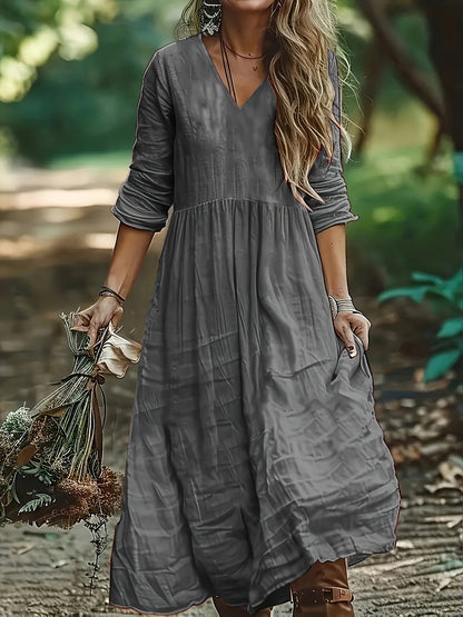 Aureliah™ | Langarmkleid mit V-Ausschnitt und Boho Passform