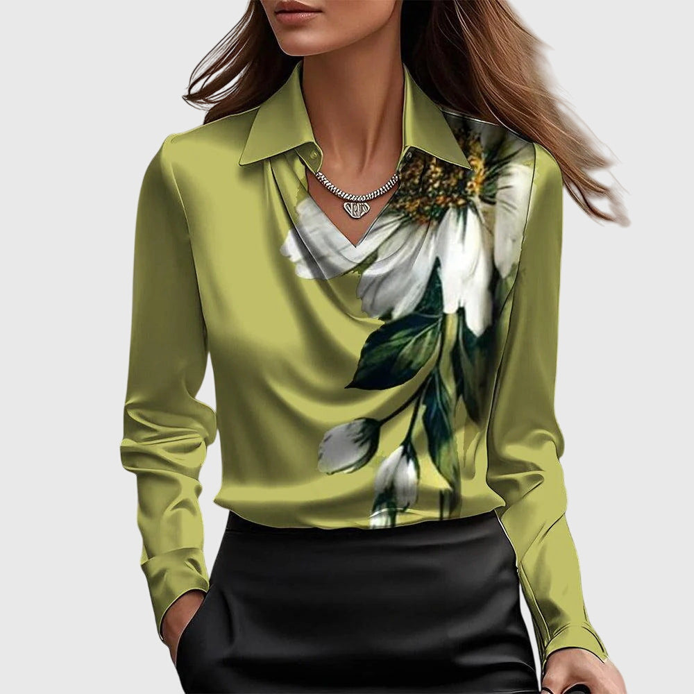 Valerien™ | Damen Bluse mit gefaltetem Ausschnitt und fließender Passform