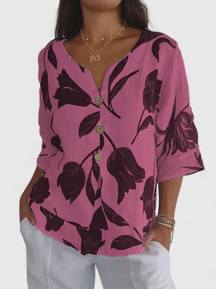 Aurelis™ | Damen Bluse mit V-Ausschnitt und Blumenmuster