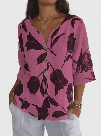 Aurelis™ | Damen Bluse mit V-Ausschnitt und Blumenmuster