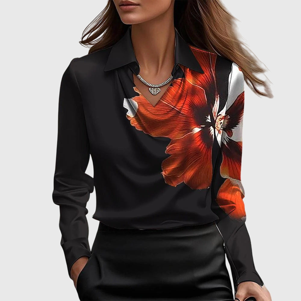 Valerien™ | Damen Bluse mit gefaltetem Ausschnitt und fließender Passform