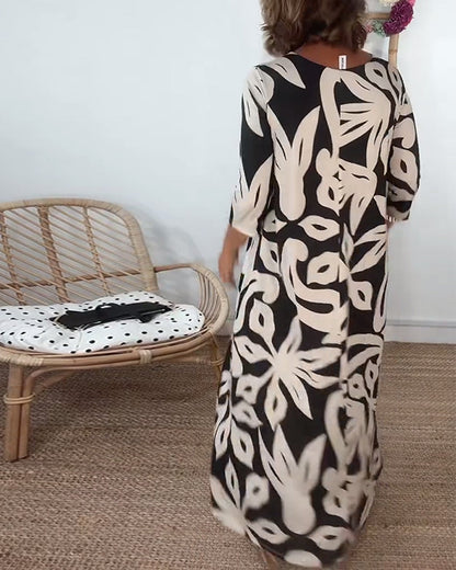 Luviaren™ | Maxikleid mit abstraktem Druck und 3/4-Ärmeln