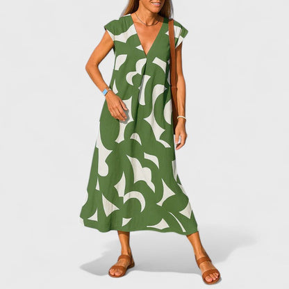 Luviaren™ | Fließendes Kleid mit V-Ausschnitt und Print