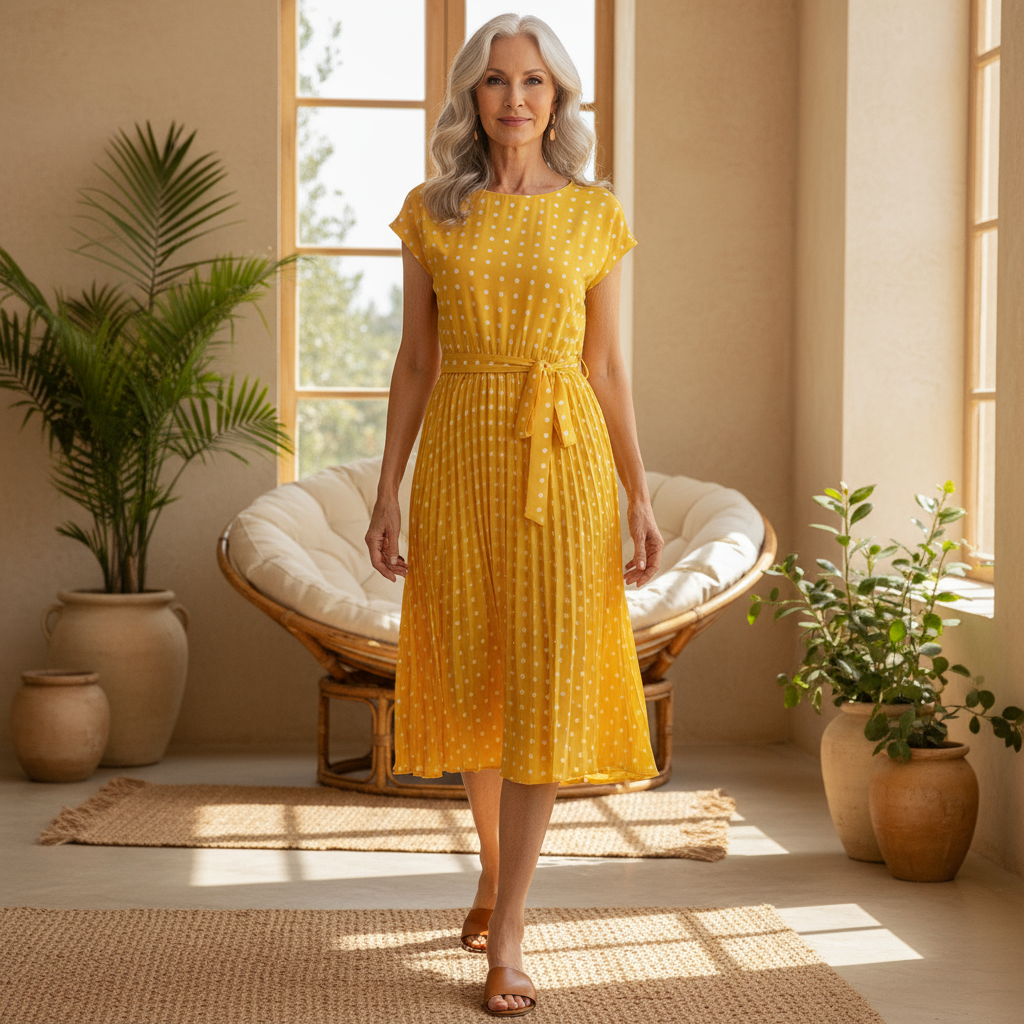 Aurelis™ | Midi Kleid mit Faltenrock und Taillengürtel