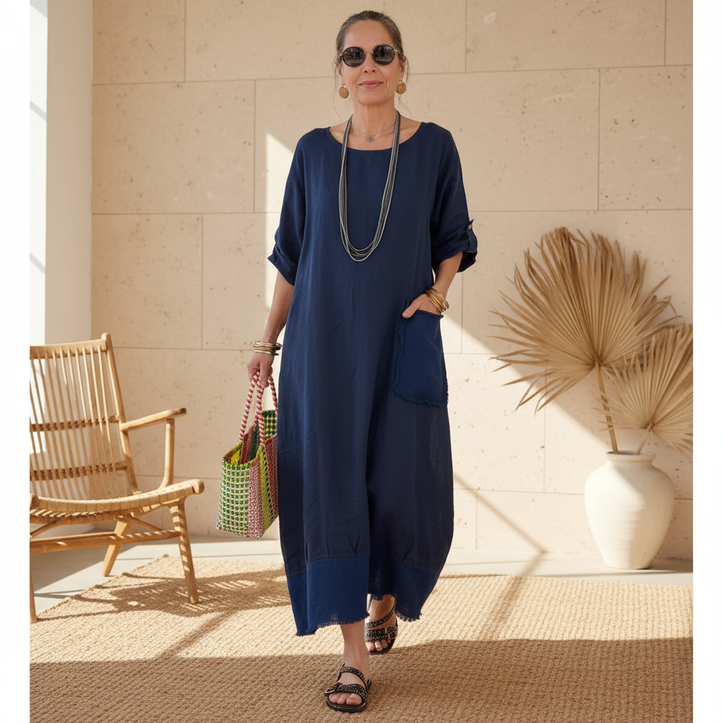 Luviaren™ | Oversized Maxikleid mit Seitentaschen und Rohsaum