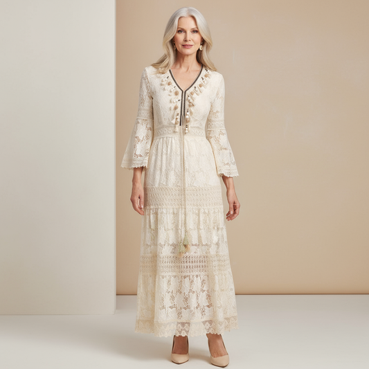Veldora™ | Boho Spitzenkleid mit Glockenärmeln