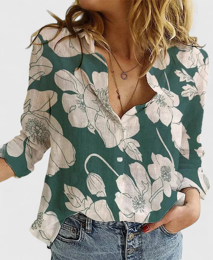 Veldora™ | Damen Bluse mit Reverskragen aus Baumwoll-Leinen-Mix