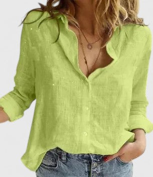 Veldora™ | Damen Bluse mit Reverskragen aus Baumwoll-Leinen-Mix