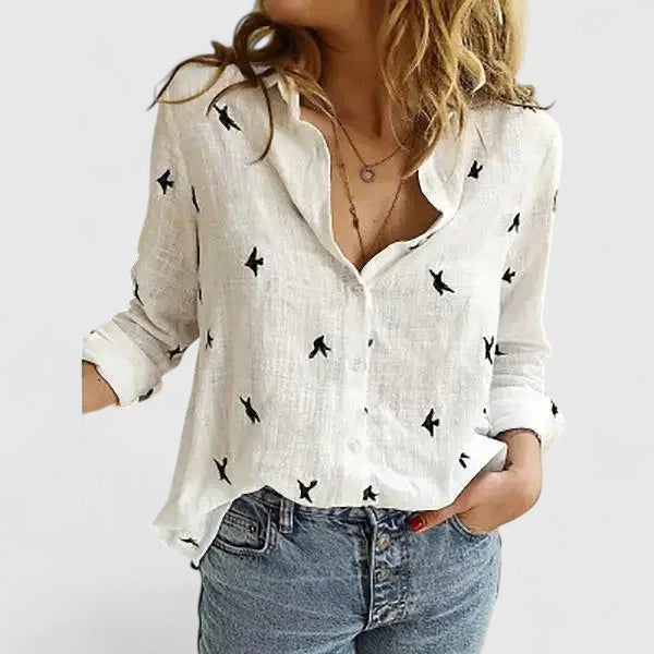 Veldora™ | Damen Bluse mit Reverskragen aus Baumwoll-Leinen-Mix