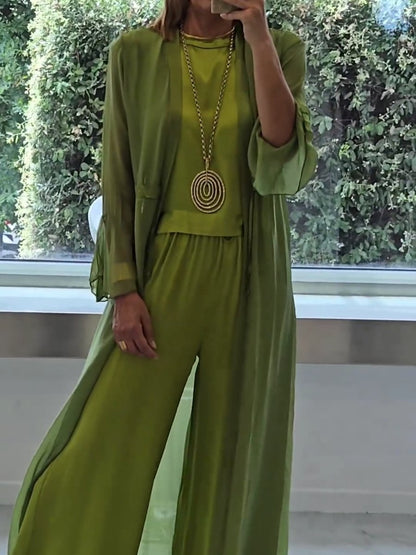 Aurelis™ | Elegantes 3-Teiliges Set mit Cardigan und Weithose