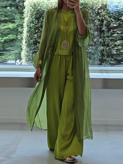 Aurelis™ | Elegantes 3-Teiliges Set mit Cardigan und Weithose