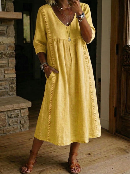 Luviaren™ | Patchwork-Kleid mit V-Ausschnitt