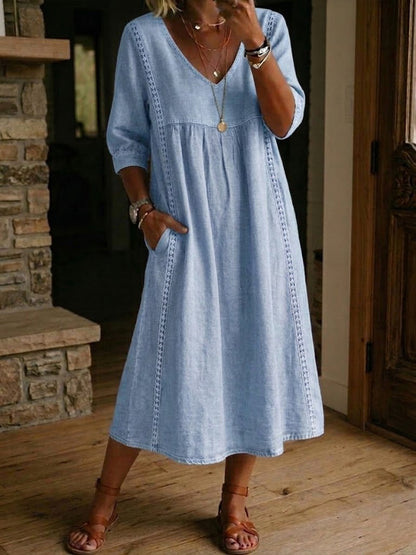 Luviaren™ | Patchwork-Kleid mit V-Ausschnitt