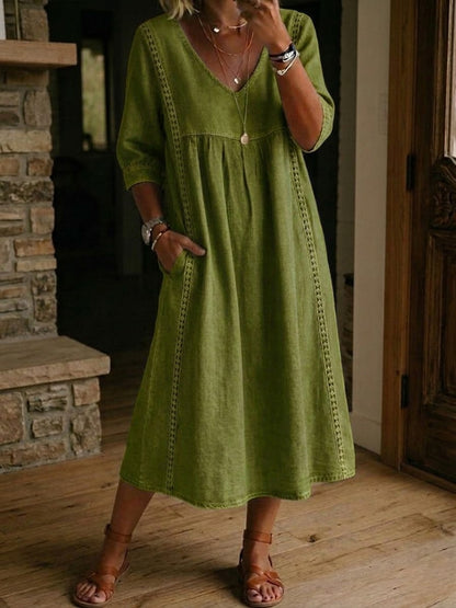 Luviaren™ | Patchwork-Kleid mit V-Ausschnitt