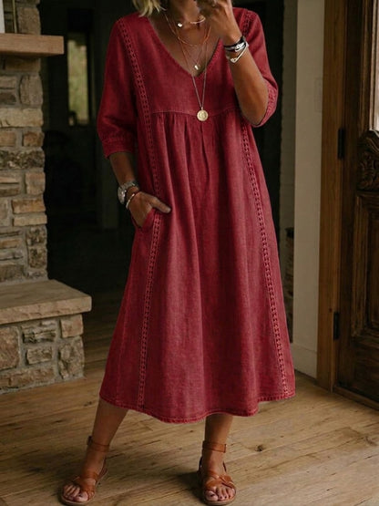 Luviaren™ | Patchwork-Kleid mit V-Ausschnitt