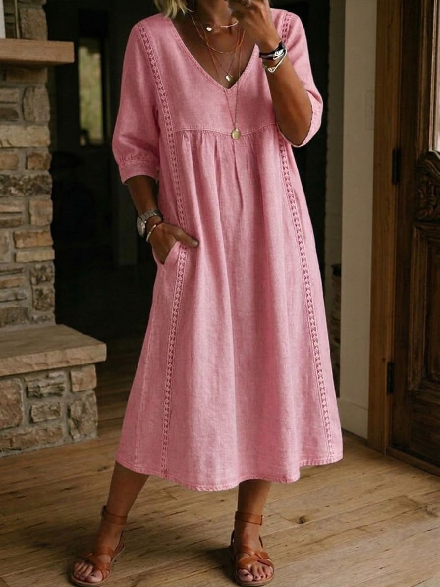 Luviaren™ | Patchwork-Kleid mit V-Ausschnitt
