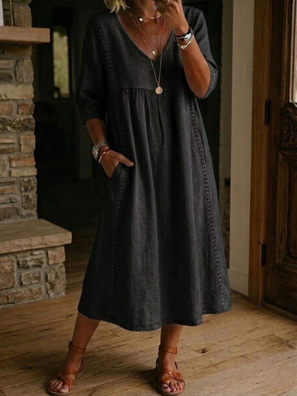 Luviaren™ | Patchwork-Kleid mit V-Ausschnitt