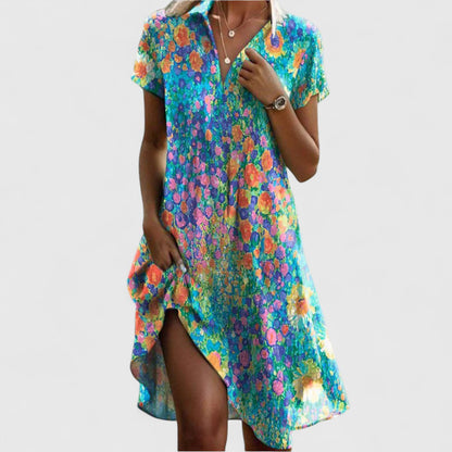 Aurelis™ | Fließendes Boho Sommerkleid mit kurzen Ärmeln