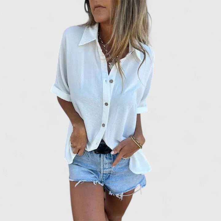 Aurelis™ | Klassische Bluse mit Knopfverschluss und abgerundetem Saum