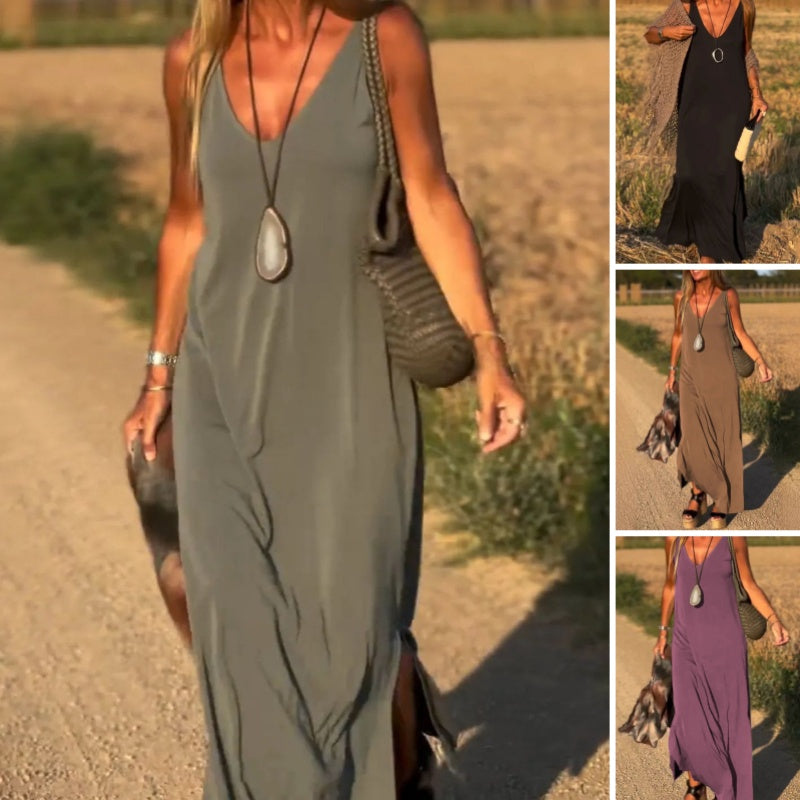 Valerien™ | Ärmelloses Maxikleid mit V-Ausschnitt