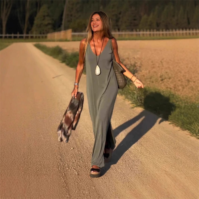 Valerien™ | Ärmelloses Maxikleid mit V-Ausschnitt