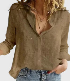Veldora™ | Damen Bluse mit Reverskragen aus Baumwoll-Leinen-Mix