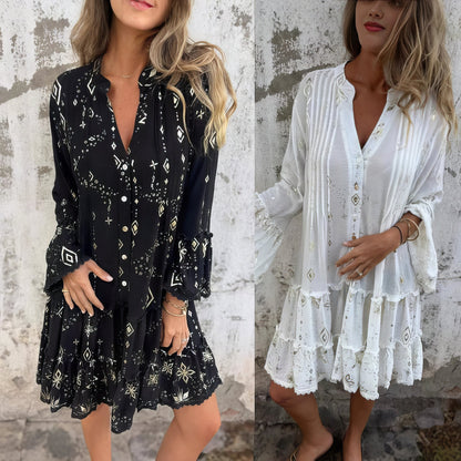 Aurelis™ | Boho Midikleid mit Empire-Taille und Goldakzenten